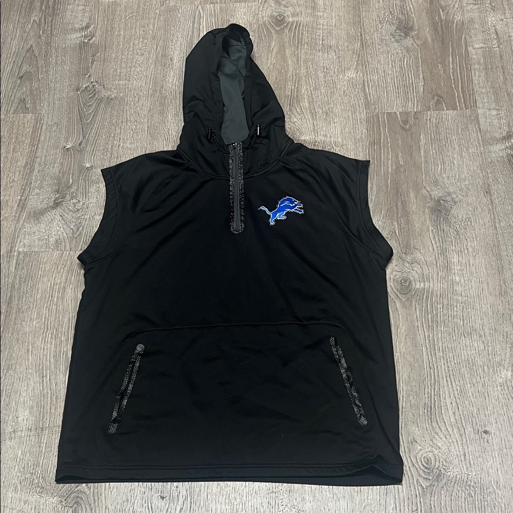 Detroit Lions black Sleeveless Hoodie with Blue Logo
